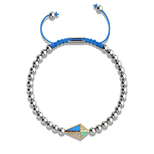 Cerf-volant | Or rose 18 carats et argent et bleu | Émail | Bracelet Charmballa en Cristal de Macramé